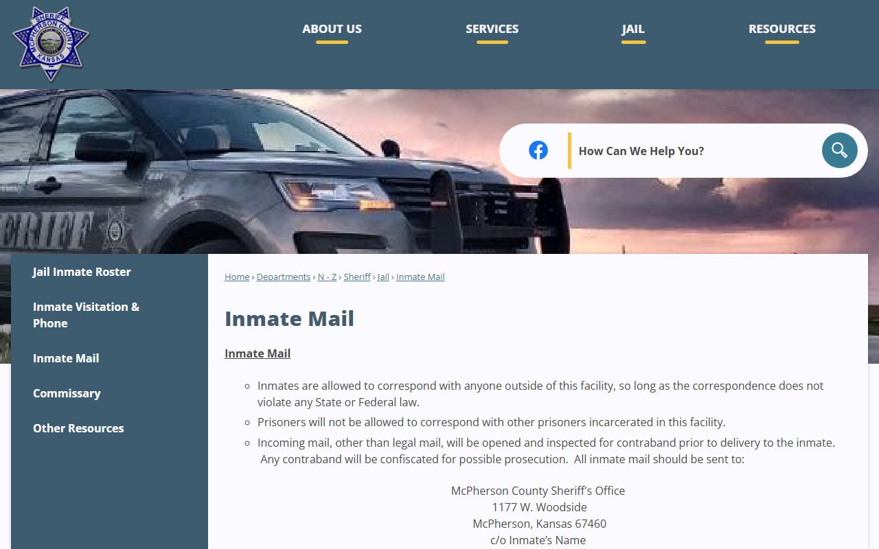 McPherson County inmate records mail rules