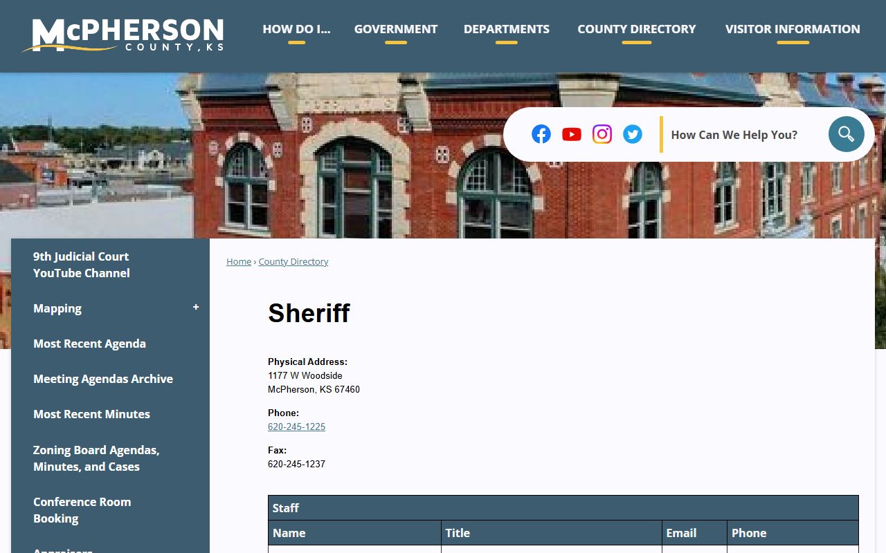 McPherson County Jail inmate lookup sheriff directory contact