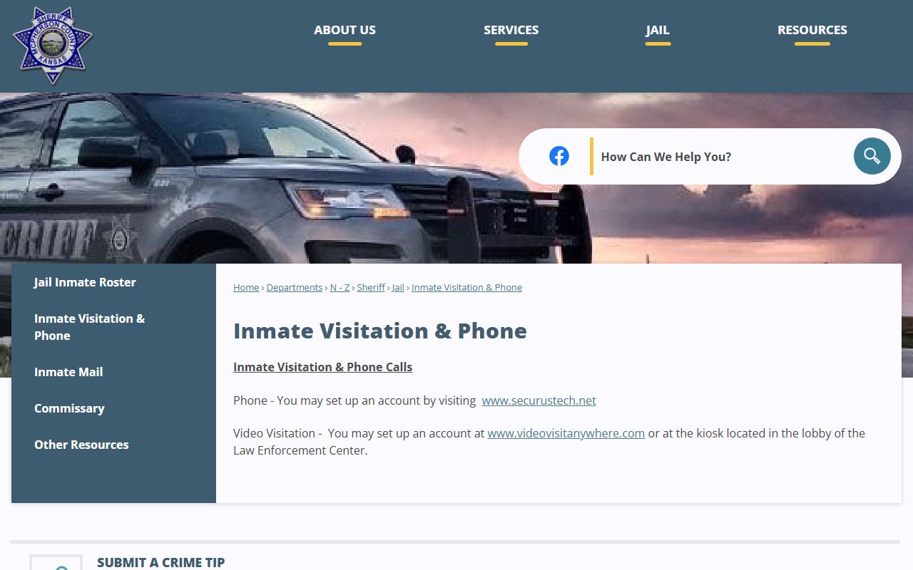 McPherson County Jail inmate visitation and phone information